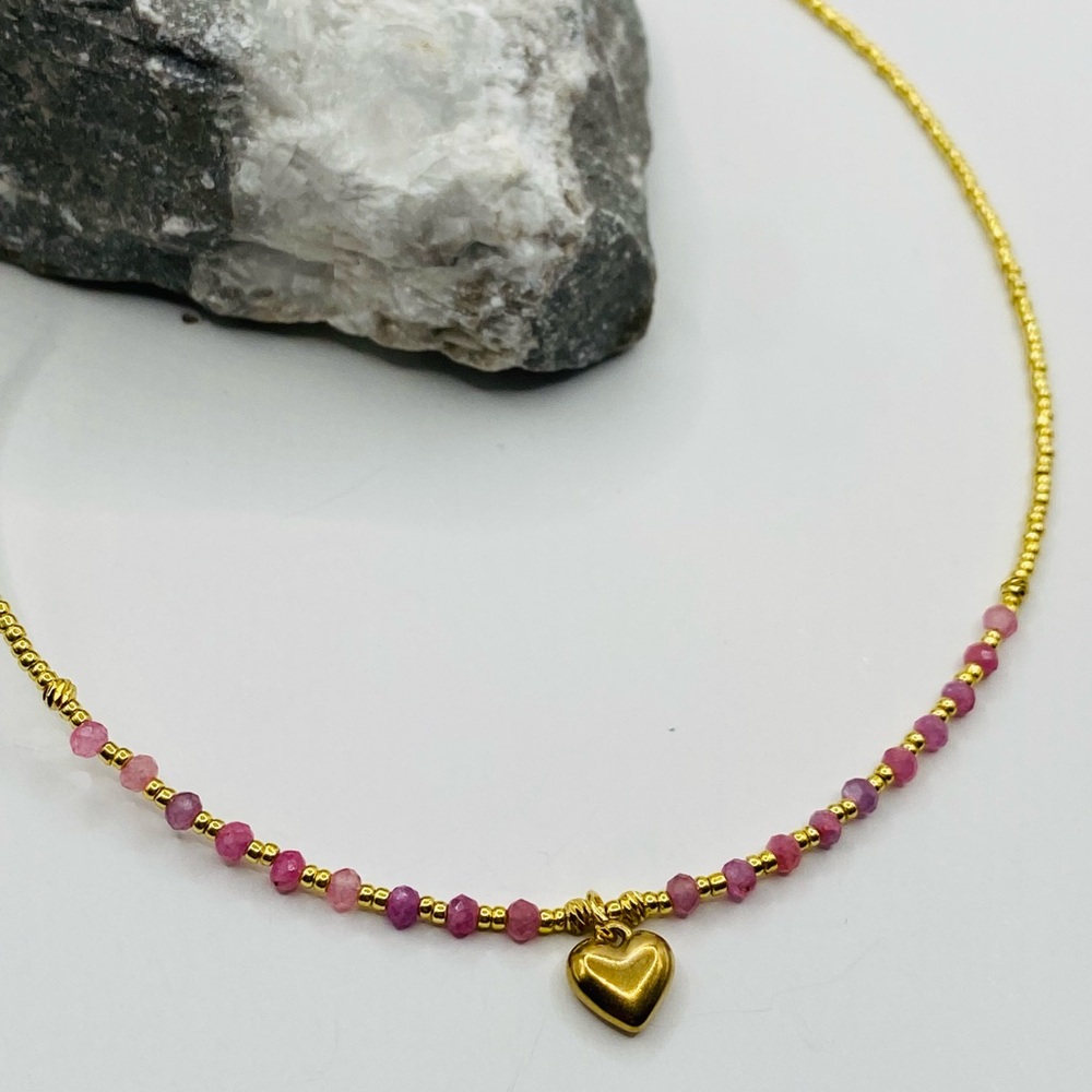 NEW Gold & Pink Quartz Heart Layering Necklace